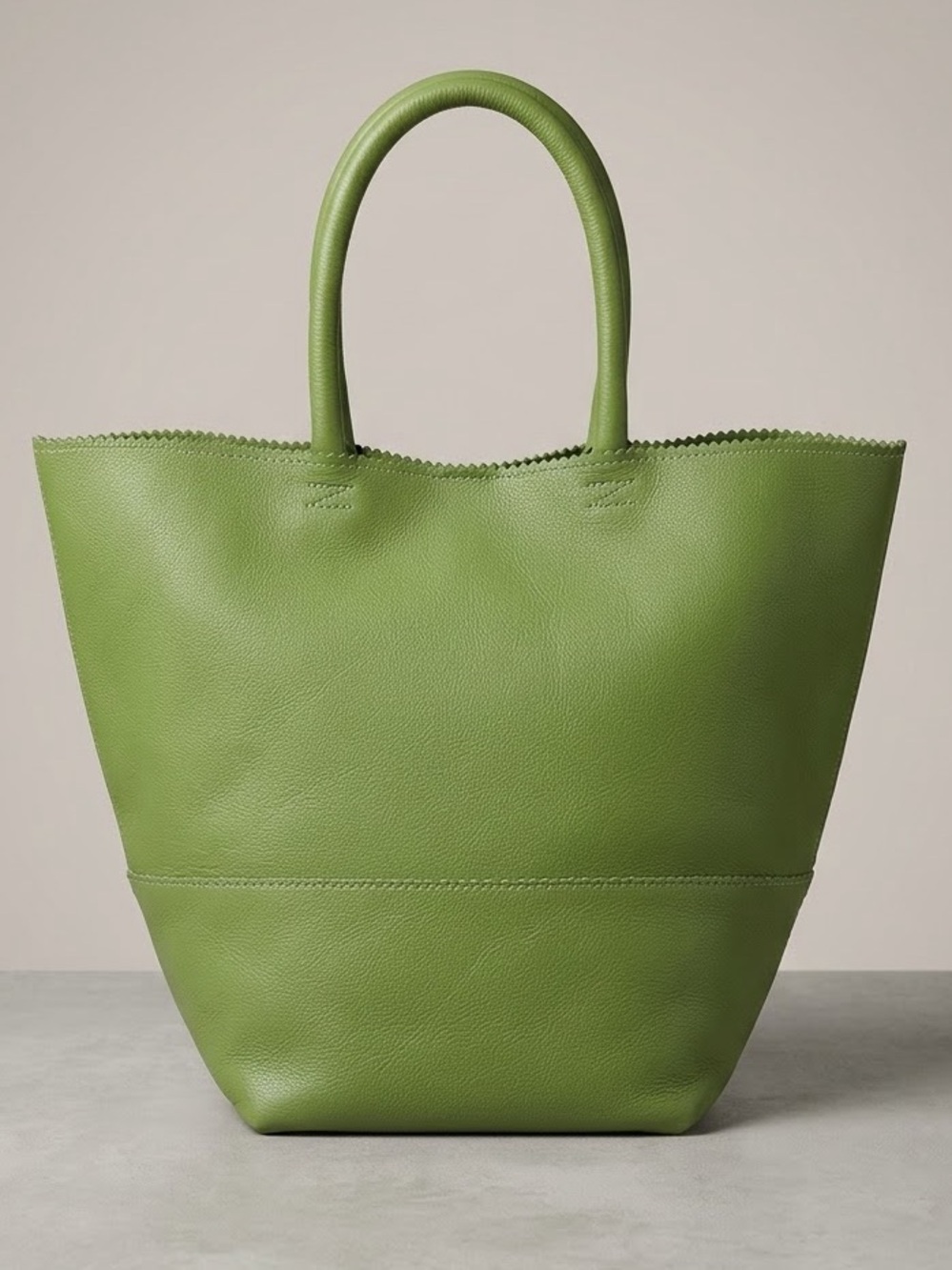 NWT Crate&Barrel Lime Green Pebble Leather Large Tote Bag w/Snap-in Pouch
